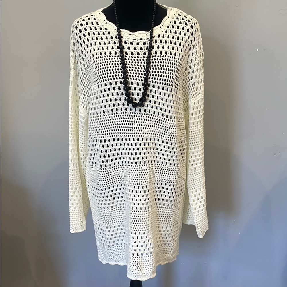 Ivory  Crochet long sweater like new medium